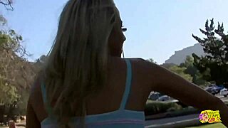 Inked blonde muff diver seduces the wandering cyclist into using a double ended dildo