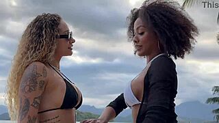 Black Couple Adventures with Brunette Surfer Girl at Home