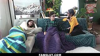 Does this petite asian stepsister ride her stepbrother's cock while stepmom rests?