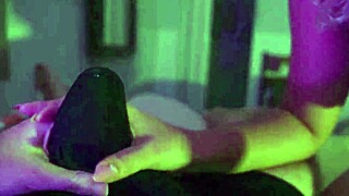 Petite cute girl gives handjob over underwear