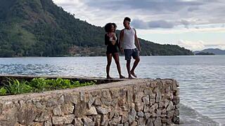 Black Couple Adventures with Brunette Surfer Girl at Home