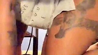 Ebony milf strips teasingly and deepthroats big black cock in preview