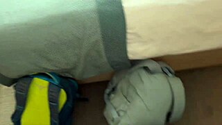 In a hotel room, a hot stepmom invites her stepson to share the bed, leading to taboo anal fun in the shower and spying on her bathing.