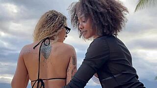 Black Couple Adventures with Brunette Surfer Girl at Home