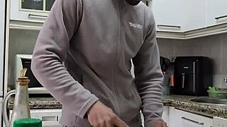 Cooking omelette naked, masturbating, cumming on food