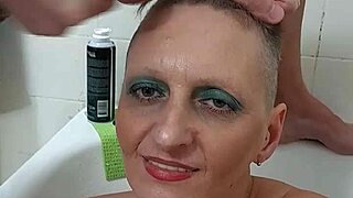 watch german milf sandra get cum on her face in this cumshot scene