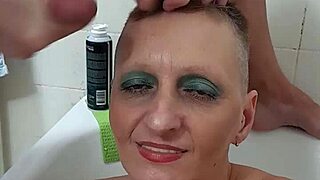 watch german milf sandra get cum on her face in this cumshot scene