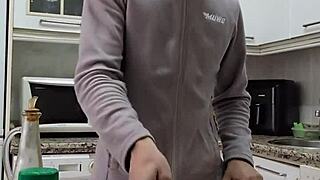 Cooking omelette naked, masturbating, cumming on food