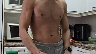 Cooking omelette naked, masturbating, cumming on food