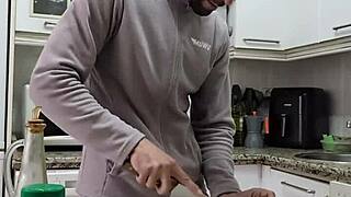 Cooking omelette naked, masturbating, cumming on food