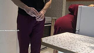 the stupid maid gets stuck in the washing machine, spied on by the voyeur husband