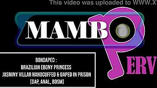 Bondaped Brazilian Ebony Princess Jasminy Villar Handcuffed in DAP Anal BDSM with Monster Cock Prolapse!