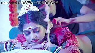 Young Indian Couple's Dirty First Night Sex with Blowjob, Doggystyle, and Hindi Audio