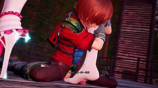 hey alice gives a footjob under the witch