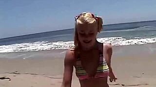 Little Summer Shows Natural Tits And Pussy At The Beach