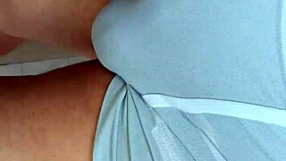 Hard cock hardon bulging in tight shorts outdoor public display