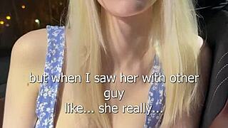 I fucked busty sexy blode in car and came on her fase