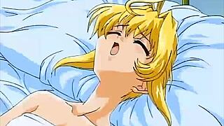 two beautiful hot lesbians indulge in naughty mischief on the bed. their cute blonde bodies moan softly in passion