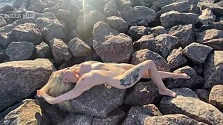 Hot Exhibitionist Masturbates Clit on Public Beach in Ultra HD
