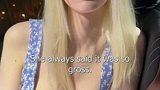 I fucked busty sexy blode in car and came on her fase