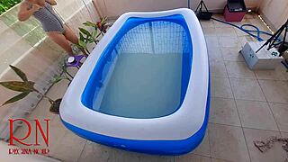 Breath pause underwater. Regina Noir dominates rough sex in pool c1