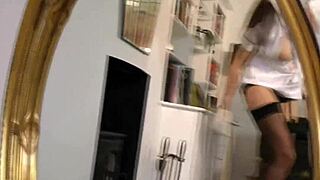 mature british pornstar gets fingered as nurse in hospital uniform with gloves heels stockings!