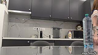 Hot tight pussy tall latvian sexy redhead lilly shows ass and tits in kitchen