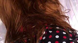 Watch the pervert cum inside stepdaughter's pussy with exclusive red sheer sex toy!