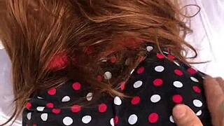 Watch the pervert cum inside stepdaughter's pussy with exclusive red sheer sex toy!