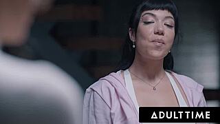 Adult Time Kenna James soaks strangers with rough threesome squirting and gagging.