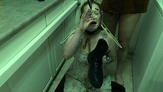 enthusiastic degradation slut siren eats cum from boot