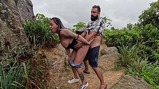 Wow, Menage In Public Where I Fuck My Friend's Pussy And Nicolly Milks The Guy!