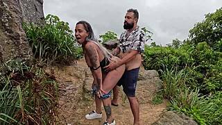 Wow, Menage In Public Where I Fuck My Friend's Pussy And Nicolly Milks The Guy!