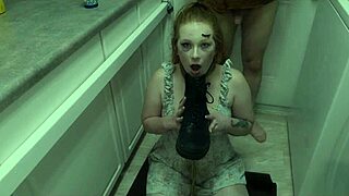 enthusiastic degradation slut siren eats cum from boot