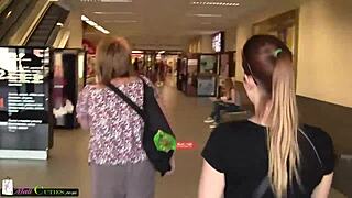 Amateur young teens at mall in public