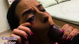 giving black cock to personal trainer, she cums hard in sheer red