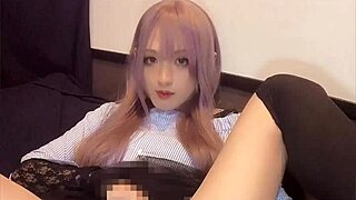 Pink Haired Crossdresser Inserts Vibrator Into Anus For Masturbation