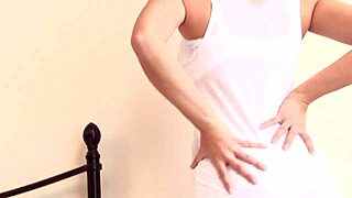 i'm a stunning blonde undressing on bed touching myself in outfits