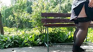 my mother-in-law shows off in public with a skirt and nylon