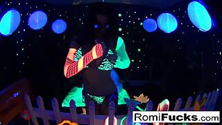 romi rain & dani getting wild in lesbian black-light fun