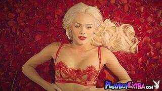 petite blonde teen 18+ muse elsa jean stripping and posing among red petals
