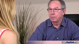 Cute Blonde Rebecca's Emotional Math Lesson Turns Nasty with Old Teacher