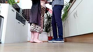 want to see doggystyle in kitchen with curvy milf's natural tits?