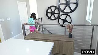 Petite brunette teases cock then takes creampie in tight cunt