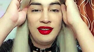 Latex transsexual enjoying a private moment