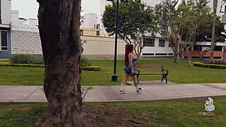 In the bedroom, a Colombian MILF performs her yoga routine, flaunting her massive tits and seductive moves.