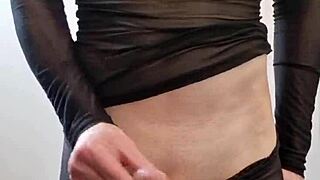 Big Tranny Cock Cums In Pantyhose