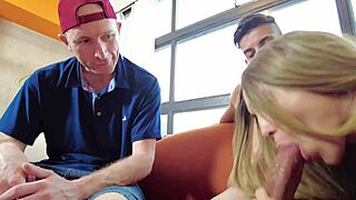 cuckold watches his wife eagerly taking a throbbing cock