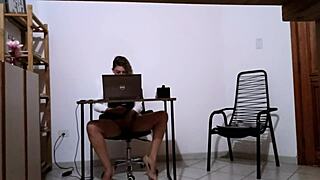 Secretary Masturbates Then Fucks Client