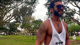 In the bedroom, a Colombian MILF performs her yoga routine, flaunting her massive tits and seductive moves.